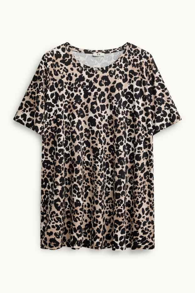 Femmes - T-shirt - relaxed fit - imprimé léopard - noir / beige