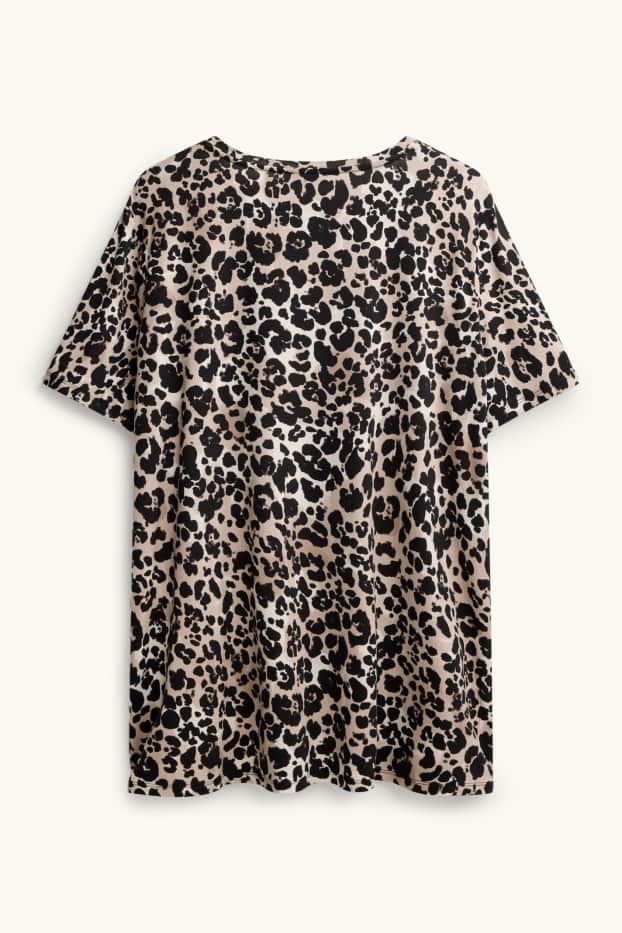 Femmes - T-shirt - relaxed fit - imprimé léopard - noir / beige