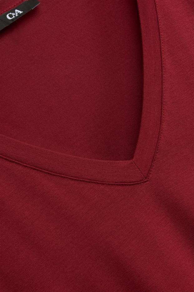 Femei - Tricou cu decolteu în V - relaxed fit - vișiniu