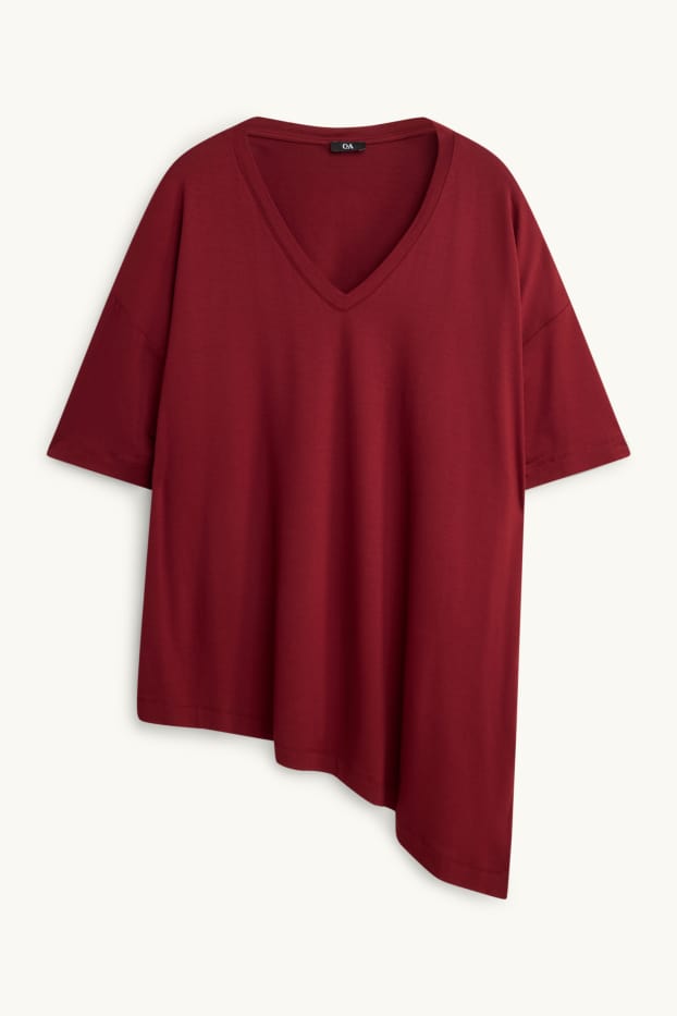 Femei - Tricou cu decolteu în V - relaxed fit - vișiniu