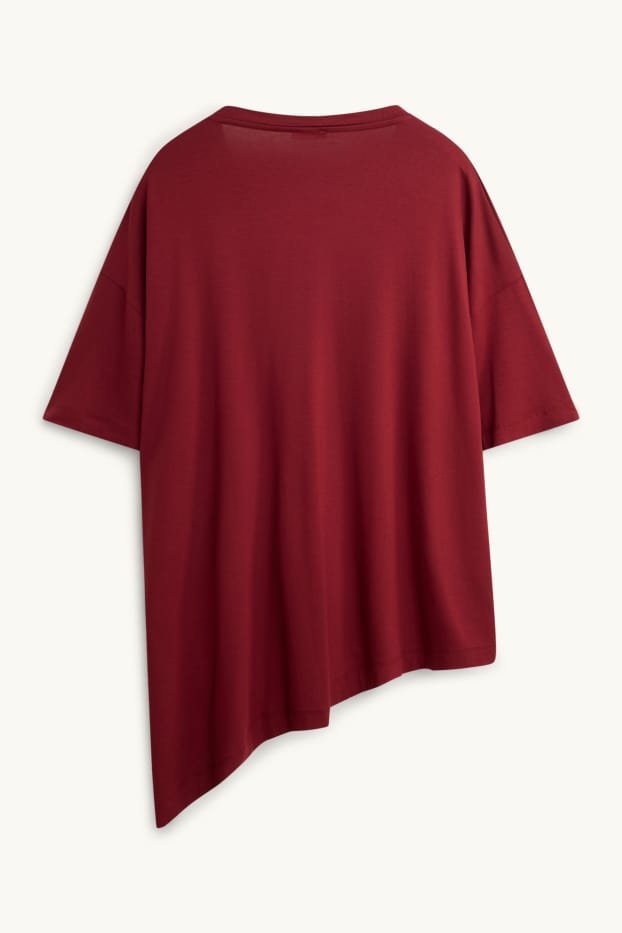 Femei - Tricou cu decolteu în V - relaxed fit - vișiniu