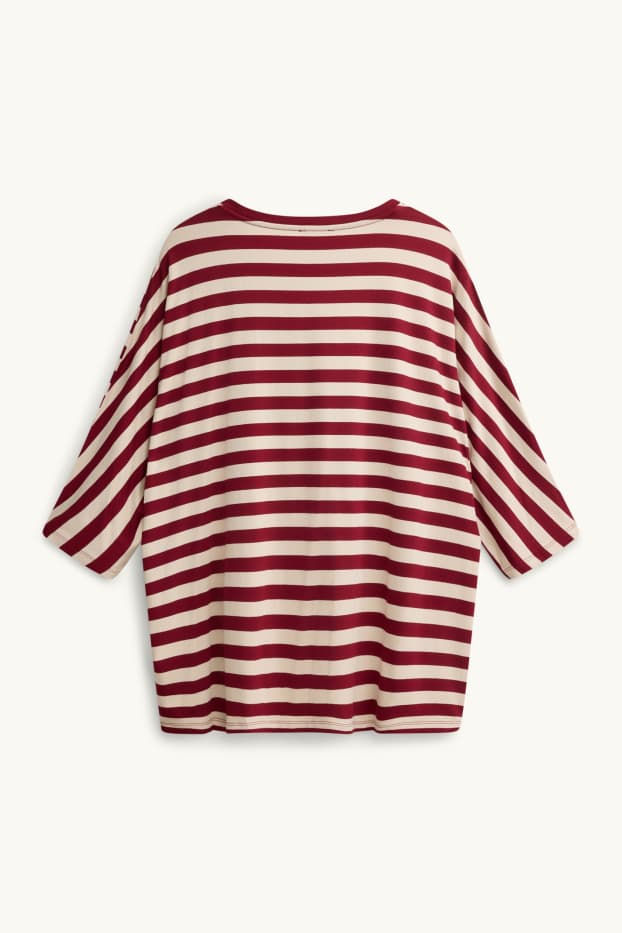 Femei - Tricou - regular fit - cu dungi - bej / bordo