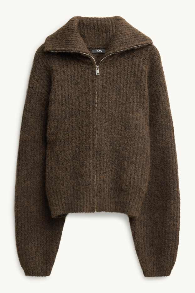 Femmes - Gilet en maille - finition côtelée - marron foncé