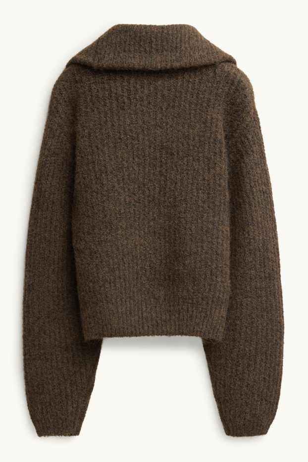 Femmes - Gilet en maille - finition côtelée - marron foncé