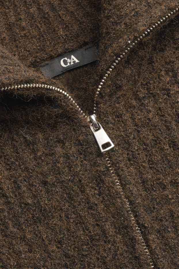 Femmes - Gilet en maille - finition côtelée - marron foncé