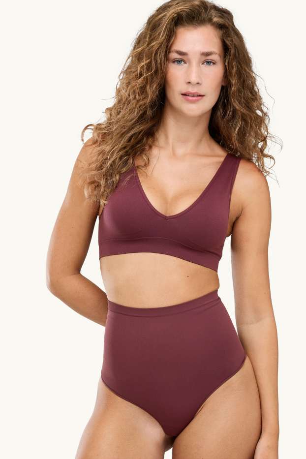 Women - Shaping thong - seamless - bordeaux