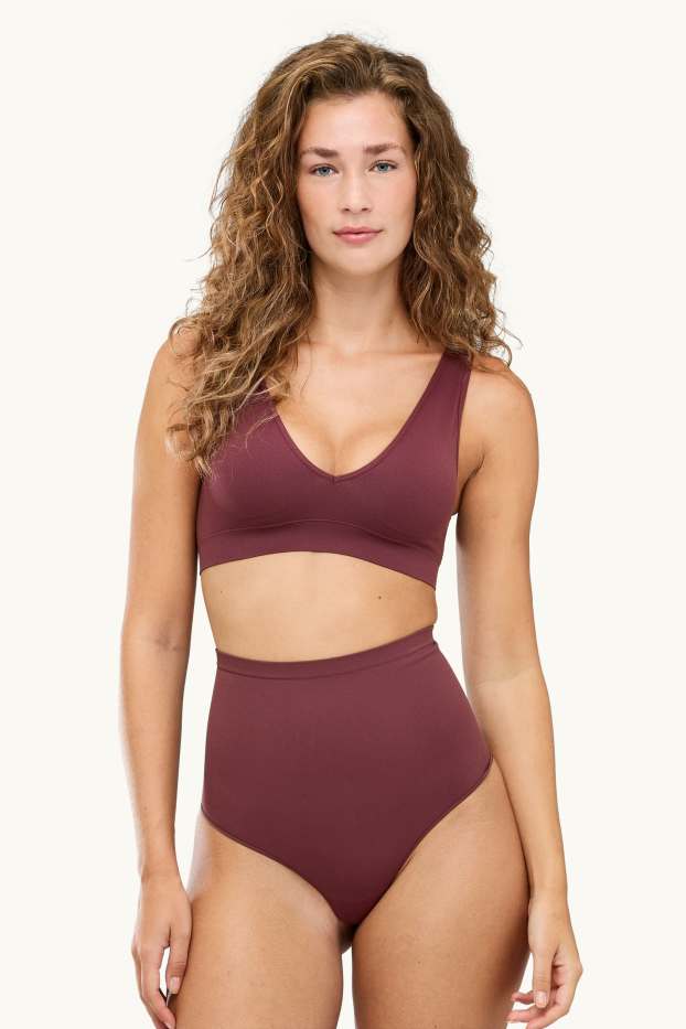 Women - Shaping thong - seamless - bordeaux