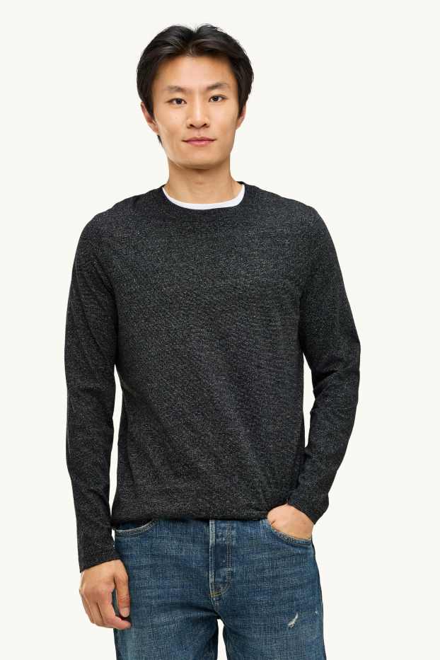Bărbați - Tricou cu mânecă lungă - regular fit - gri închis melanj