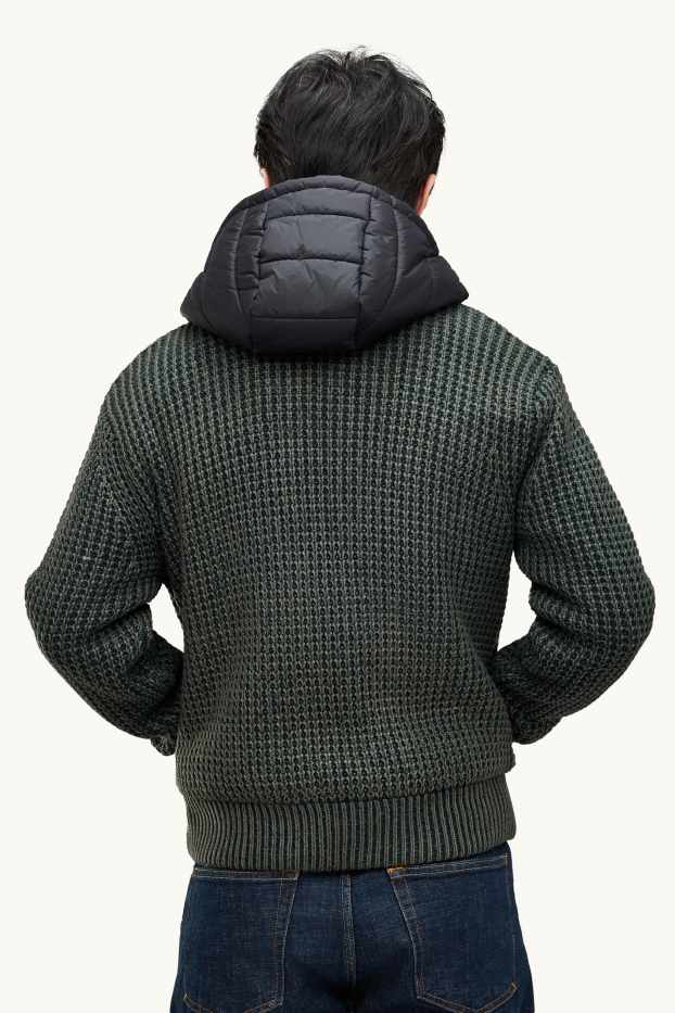 Hommes - Gilet en maille à capuche - vert foncé / noir