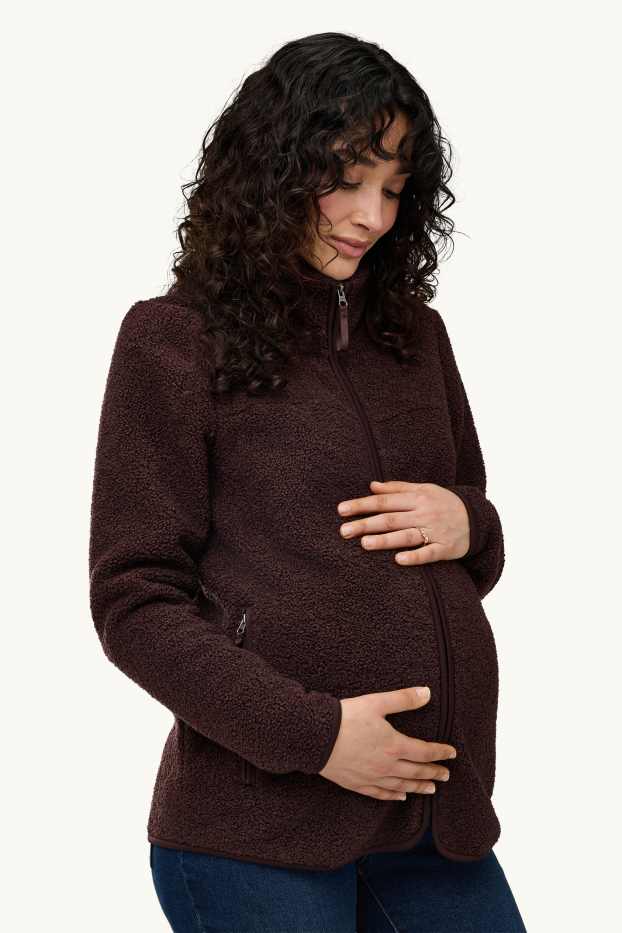 Donna - Giacca in pile premaman con inserto porta-bebè - marrone scuro