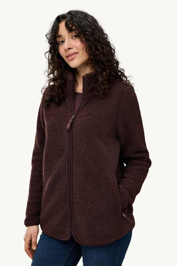 Donna - Giacca in pile premaman con inserto porta-bebè - marrone scuro