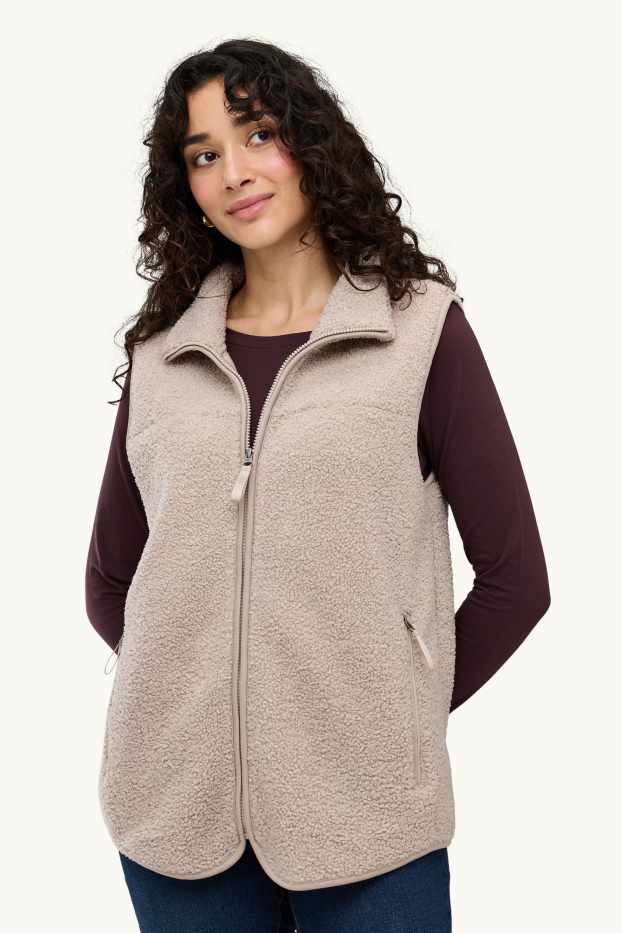 Dames - Zwangerschapsvest van fleece - met babydraagzak - licht beige