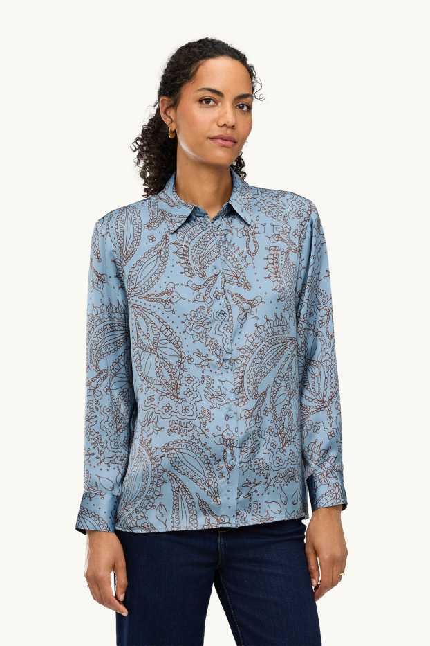 Femmes - Chemisier en satin - à motif - bleu