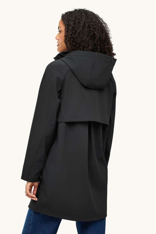 Dames - Softshellmantel met capuchon - waterafstotend - 4 Way Stretch - zwart