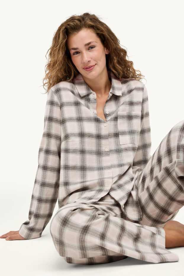 Dona - Pijama - de quadres - beix