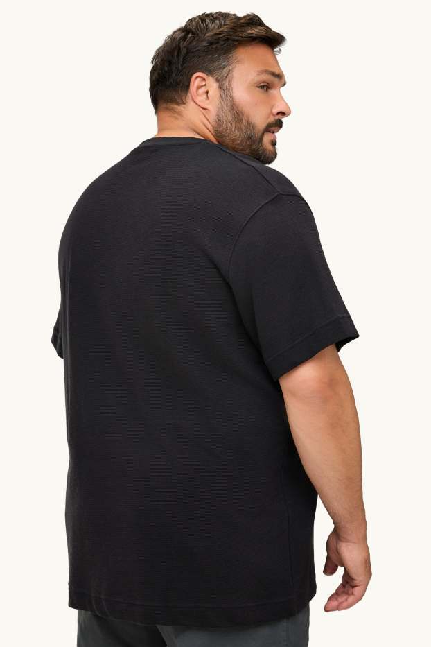 Pánské - Tričko - relaxed fit - žebrované - černá
