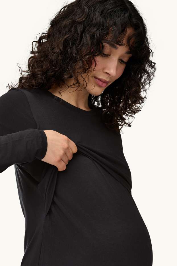 Donna - Maglia a maniche lunghe per allattamento - nero