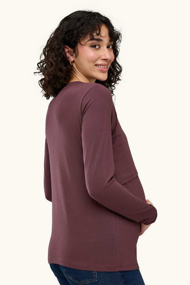 Donna - Maglia a maniche lunghe per allattamento - bordeaux