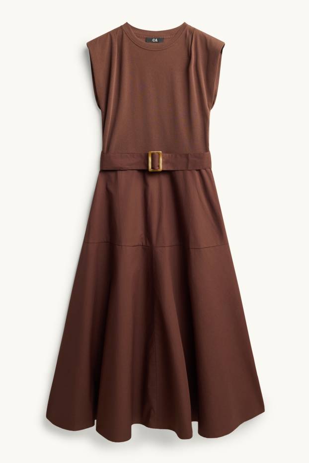 Dona - Vestit fit & flare amb cinturó - marró fosc