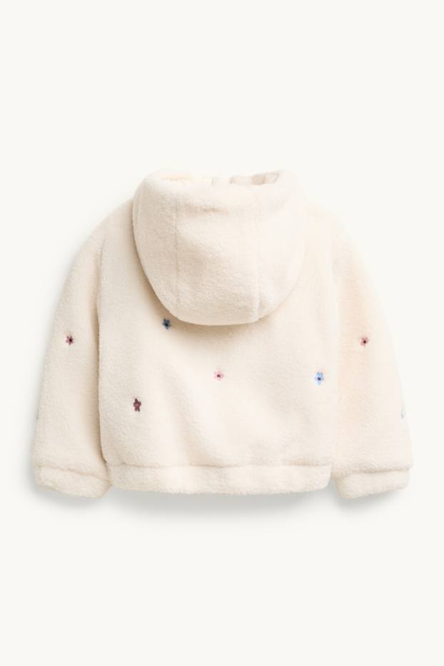 Kinder Mädchen - Blume - Teddy-Jacke mit Kapuze - cremefarben