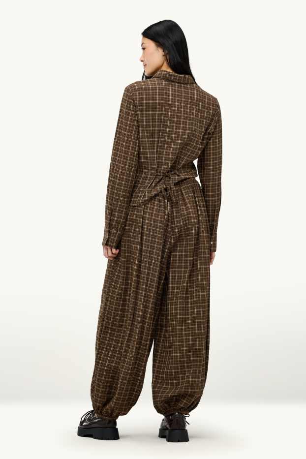 Dona - Pantalons orientals - mid waist - barrel leg - de quadres - marró/beix