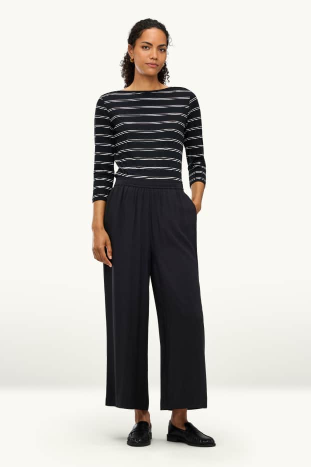 Dames - Kortere pantalon - high waist - palazzo - zwart