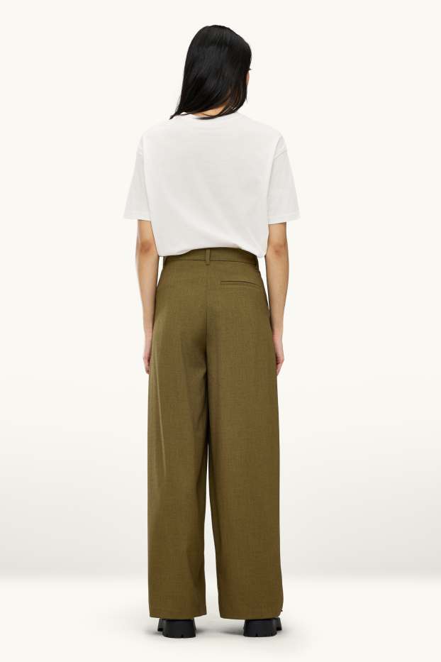 Dámské - Plátěné kalhoty - mid waist - loose fit - khaki