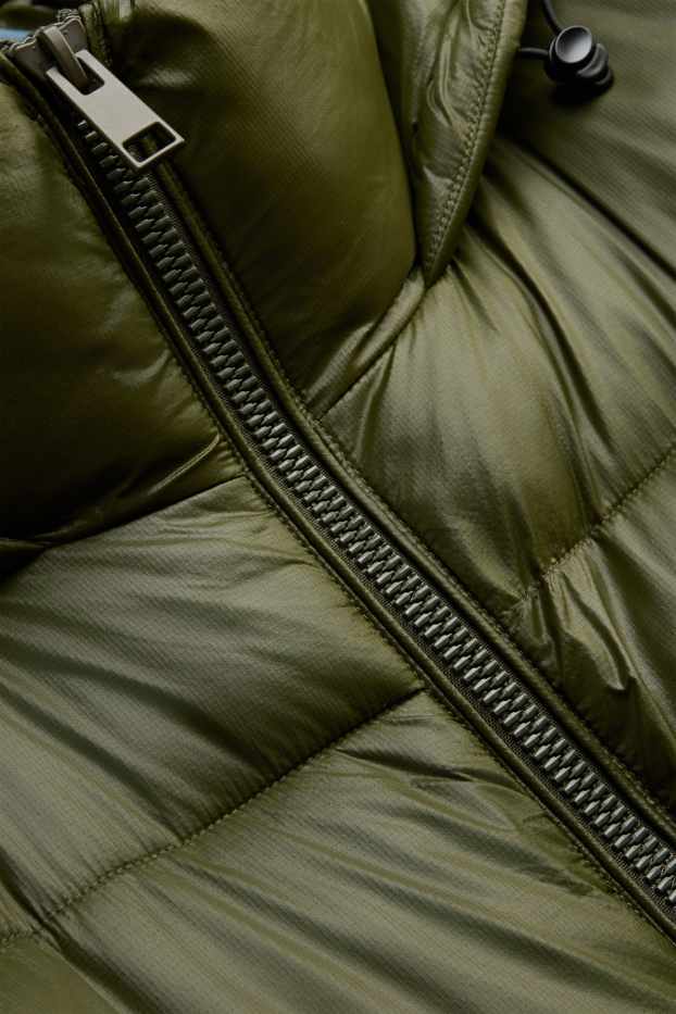 Heren - Mantel met stiksels en capuchon - gevoerd - waterafstotend - donkergroen