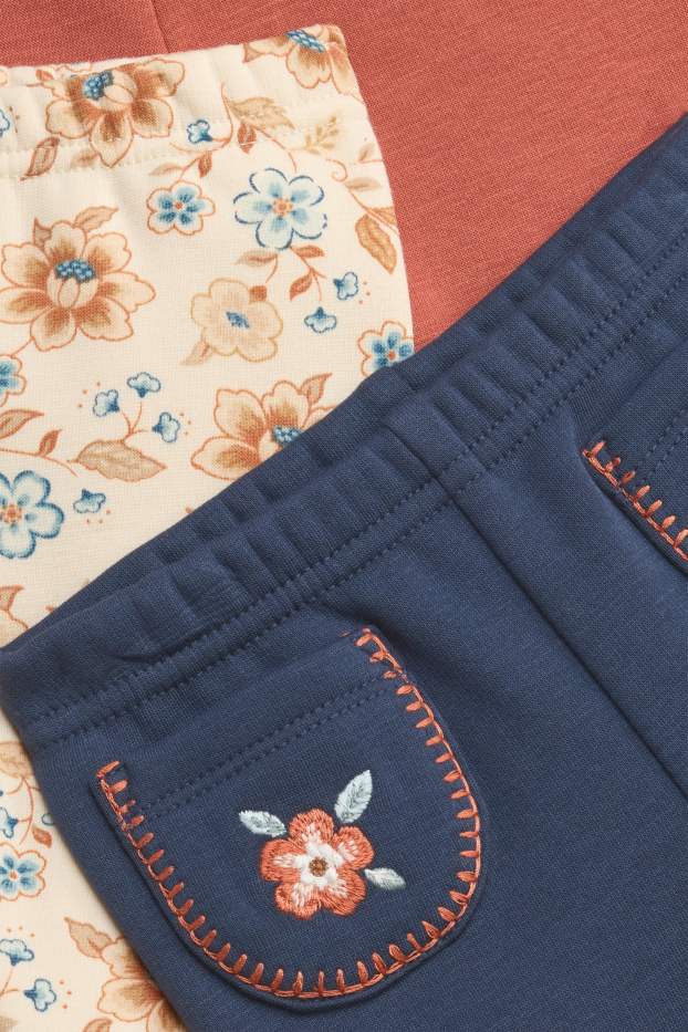 Neonate - Confezione da 3 - fiorellini - leggings per neonate - con fodera in pelo - arancione / blu