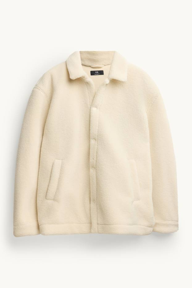 Heren - Overhemdjas van teddybont - relaxed fit - kent - crème wit