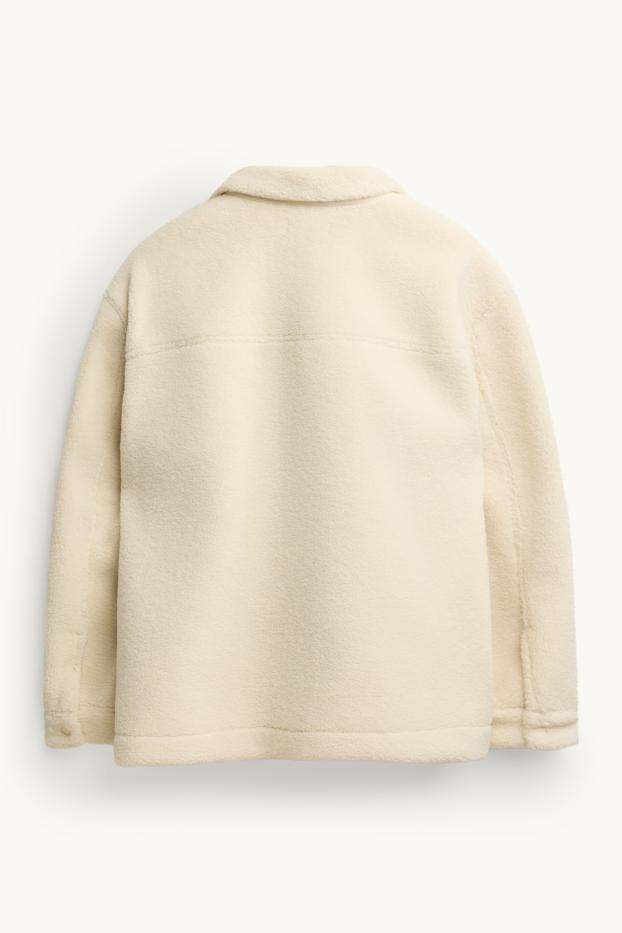 Heren - Overhemdjas van teddybont - relaxed fit - kent - crème wit
