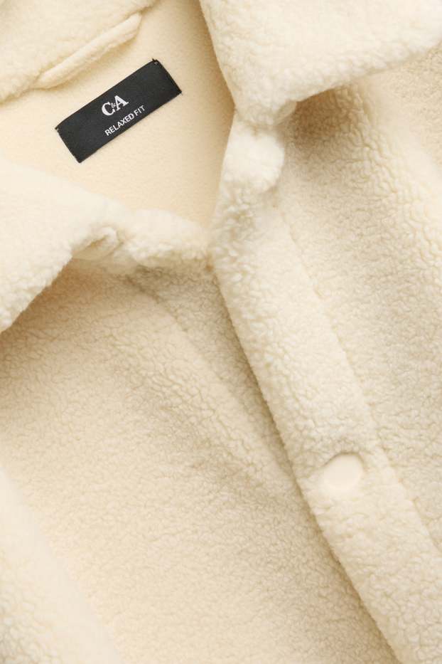 Heren - Overhemdjas van teddybont - relaxed fit - kent - crème wit
