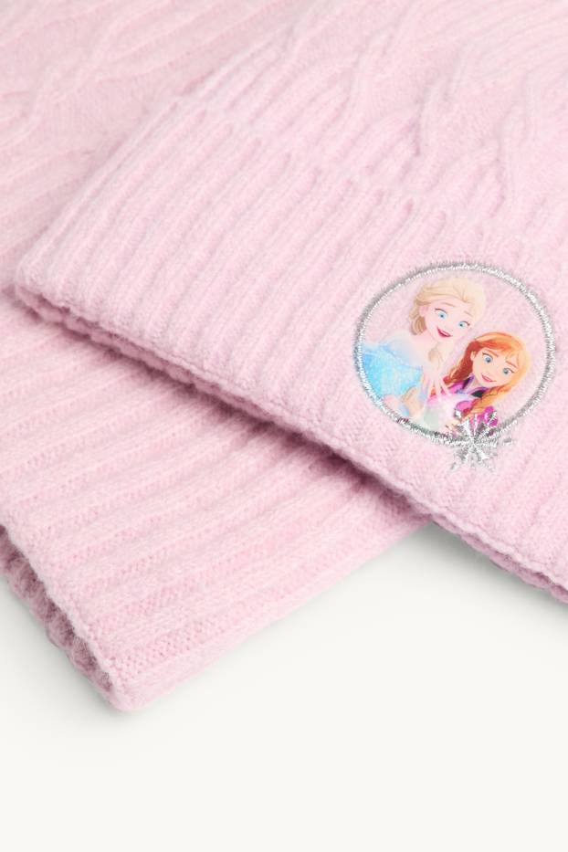 Kinderen: meisjes - Frozen - set - muts met pompon en gebreide colsjaal - lichtroze