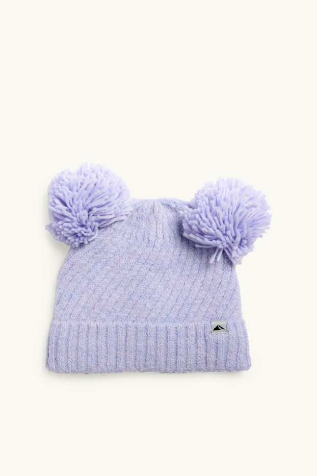 Kinder Mädchen - Ski-Bommelmütze - gerippt - blau