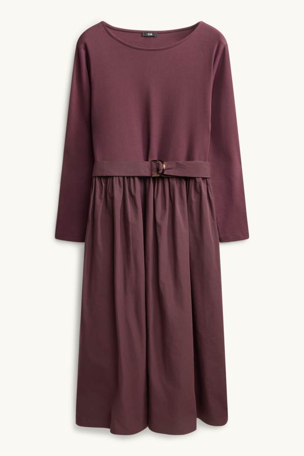 Dona - Vestit fit & flare amb cinturó - bordeus