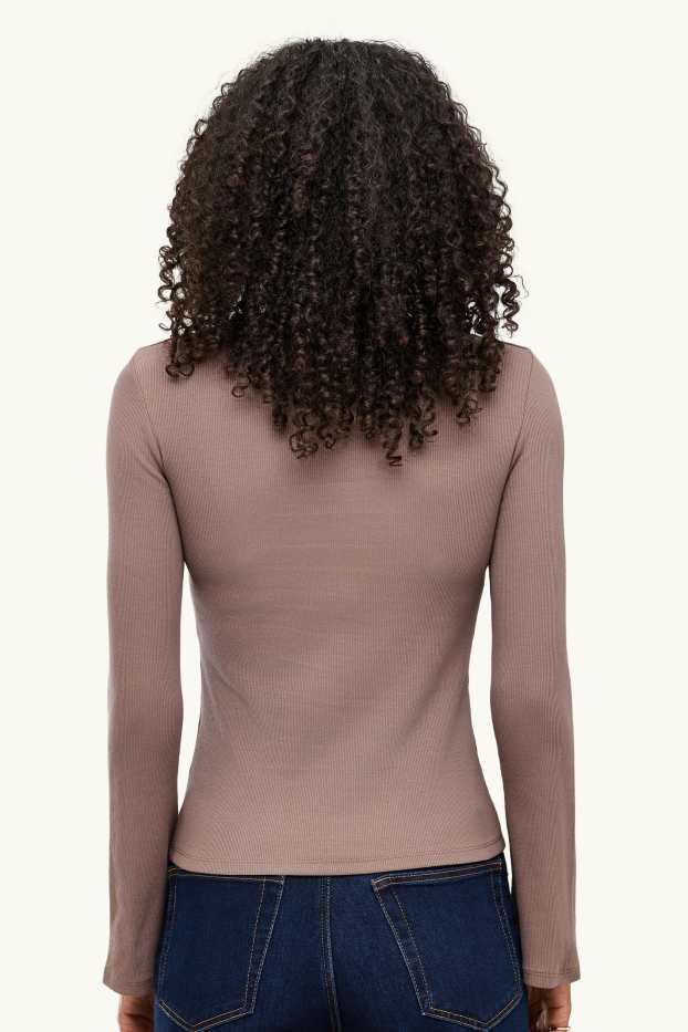 Dames - Longsleeve - slim fit - geribd - taupe