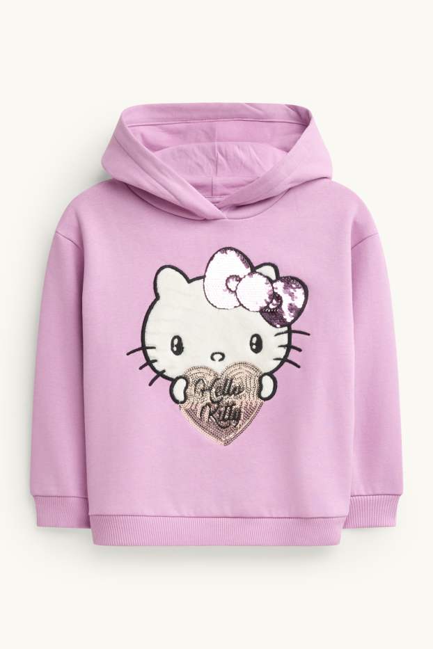 Děti - dívky - Hello Kitty - mikina s kapucí - s lesklou aplikací - fialová