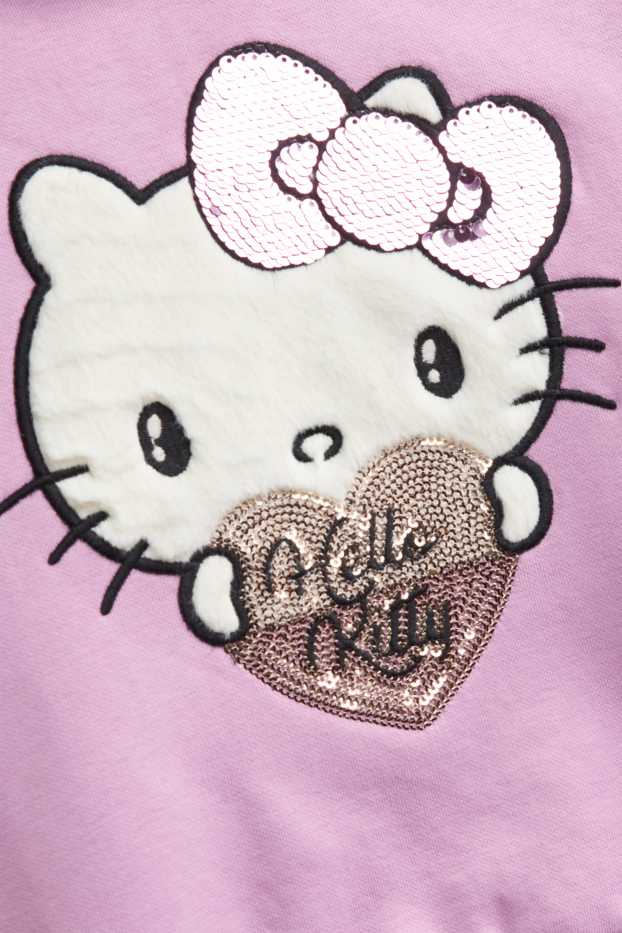Děti - dívky - Hello Kitty - mikina s kapucí - s lesklou aplikací - fialová