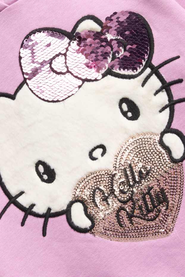 Děti - dívky - Hello Kitty - mikina s kapucí - s lesklou aplikací - fialová