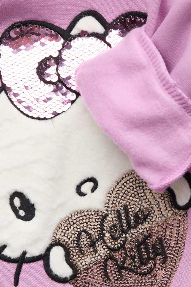 Děti - dívky - Hello Kitty - mikina s kapucí - s lesklou aplikací - fialová