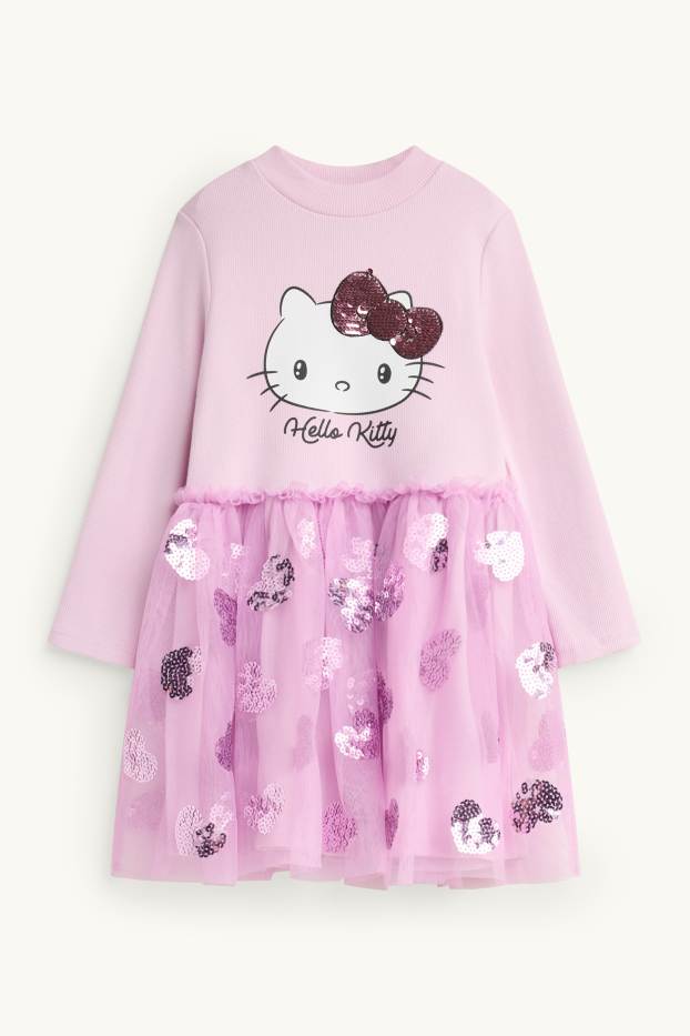 Children Girls - Hello Kitty and heart - dress - shiny - purple