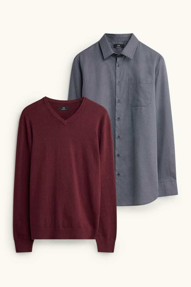 Men - Set - jumper and shirt - 2 piece - dark blue