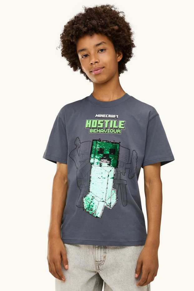 Kinder Jungen - Minecraft - Kurzarmshirt - Glanz-Effekt - dunkelgrau