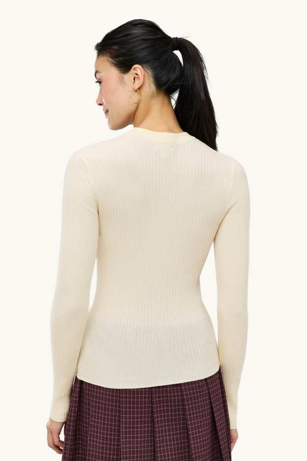 Femmes - Pull - finition côtelée - crème