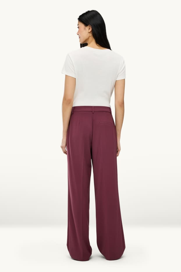 Femmes - Pantalon en toile - mid waist - straight fit - bordeaux