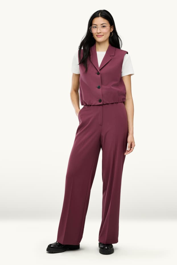 Femmes - Pantalon en toile - mid waist - straight fit - bordeaux