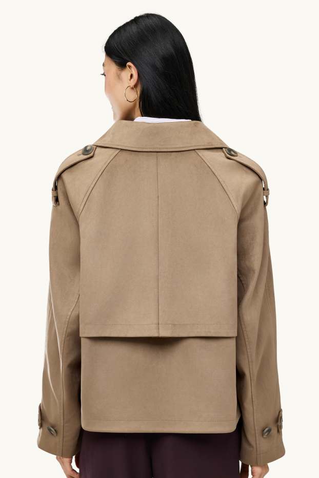 Women - Cropped trench coat - faux suede - light brown