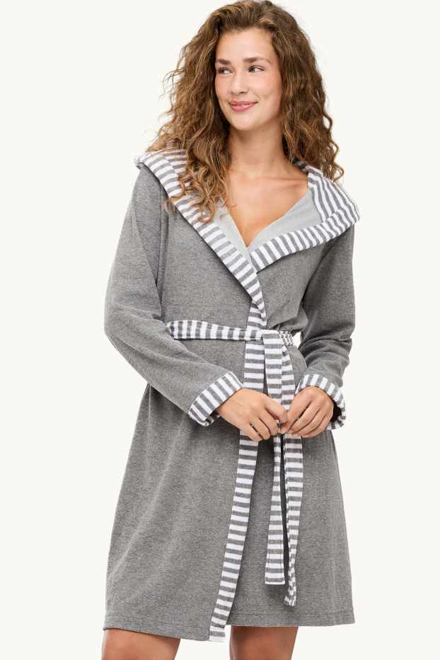 Damen - Frottee-Bademantel mit Kapuze - grau