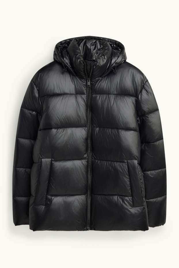 Herren - Steppjacke mit Kapuze - gefüttert - wasserabweisend - schwarz