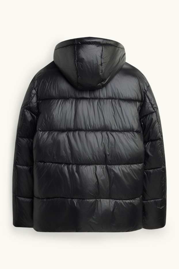 Herren - Steppjacke mit Kapuze - gefüttert - wasserabweisend - schwarz
